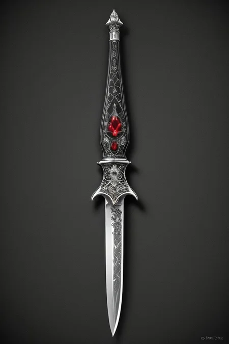 A stunningly realistic and brutal photo of a demonic sword, featuring a long, sleek black metal blade that reflects light.
(great sword, knife, blade,
demonic, glowing)
The double-edged, full tang blade is sharp and deadly.
The handle, made of black material, showcases intricate demonic patterns and stripes.
A ruby adorns the center, adding a pop of red to the sinister design.
The dagger is depicted alone, with no humans or other objects in the image, allowing the viewer to fully appreciate its menacing beauty.
photo, product
