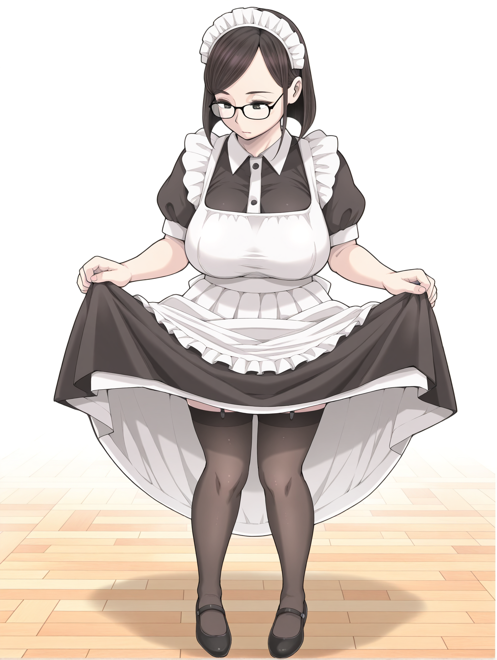 <lora:milf:1>,my_milf,full body,maid, skirt lift,