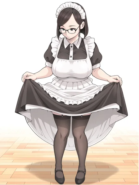 <lora:milf:1>,my_milf,full body,maid, skirt lift,