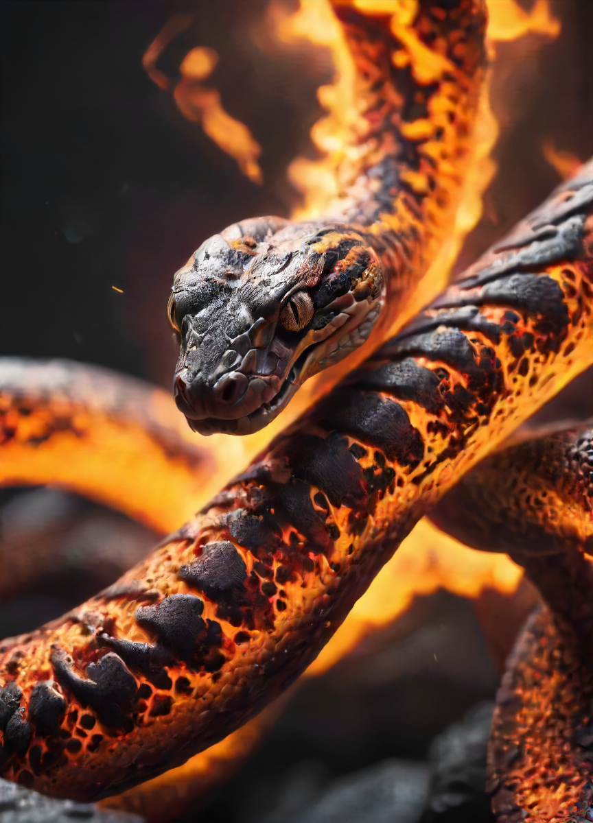 depiction of a snake made out of glowing hot iron slithering trough cold steaming nitrogen, intricate, detailed,  <lora:- SDXL - frzrenit_red_hot_nitro_V2.0:.8>