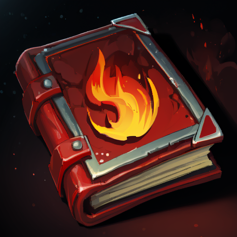 ((masterpiece,best quality)), absurdres, <lora:FantasyIcons_Books:0.8>, red book, glowing, fire symbol, magma, lava, black rock