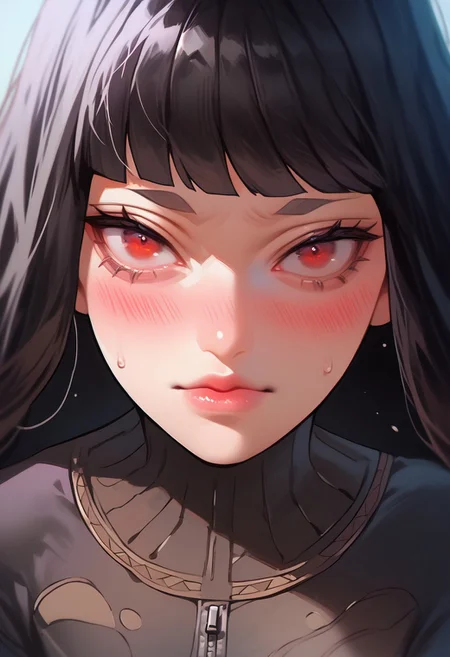 score_9, score_8_up, score_7_up, y0tt4, 1girl, solo,
tokismtiva, long hair, black hair, blunt bangs, red eyes, bodysuit, blush, in pleasure