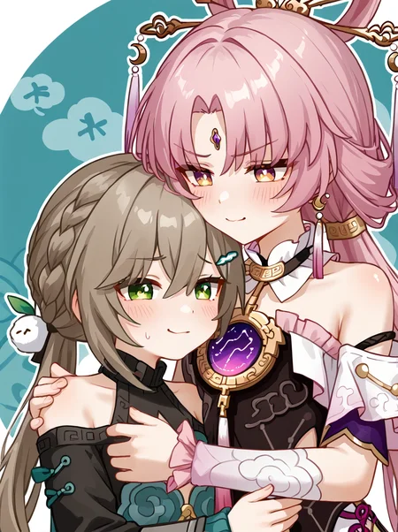 detailed background, shiny skin, posing, rating safe,
<lora:fuqin.pony:1.0>,
fuxuan, qingque, 2girls,
yuri,
smug,
nervous,