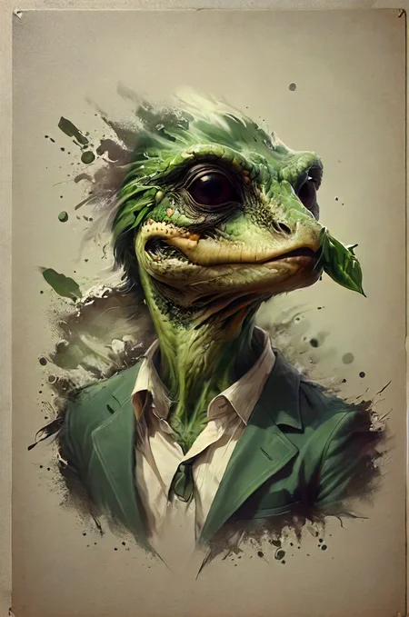 Philosoraptor , <lora:Emergence:0.5>, <lora:Street_Art:0.6>, <lora:ral-dissolve:0.8>, <lora:SDXL - Style - EldritchRomanceIllustration1.3.1:0.4>, <lora:- SDXL - vanta-black_contrast_V3.0:0.2> <lora:20240322-1711051399194:0.4> <lora:SDXL - Style - pixel_art_3drender:0.7> <lora:Fantasy_Monsters_XL:0.2>