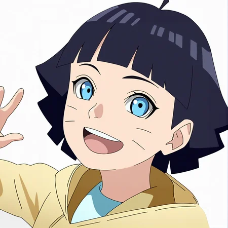 sharp focus, pixiv masterpiece, score_9, score_8_up, source_anime, score_7_up, best quality, highres, absurd res, BREAK
<lora:Himawari_Uzumaki_IL_v36:1>, uzumaki_himawari_il, 1girl, solo, dark-blue_hair, short_hair, yellow_hoodie, blue_eyes,ahoge, portrait, white background, simple background, open mouth, smile, looking at viewer