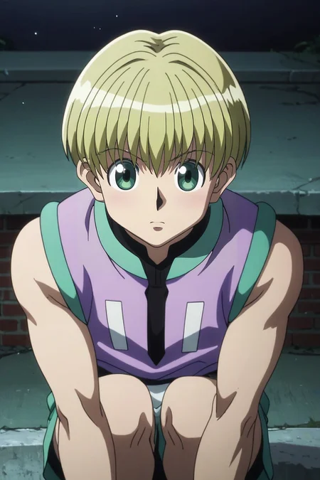 score_9, score_8_up, score_7_up, source_anime, rating_safe, intricate details, anime screencap, , , looking at viewer, , 1boy, solo, male focus, <lora:shalnark_ryuseih_pony:0.94>, shalnark_ryuseih, blonde hair, green eyes, short hair, sleeveless, focused, school, dusk, knees together feet apart, shy, blush, deer costume, <lora:sdxl_lightning_8step_lora:1>