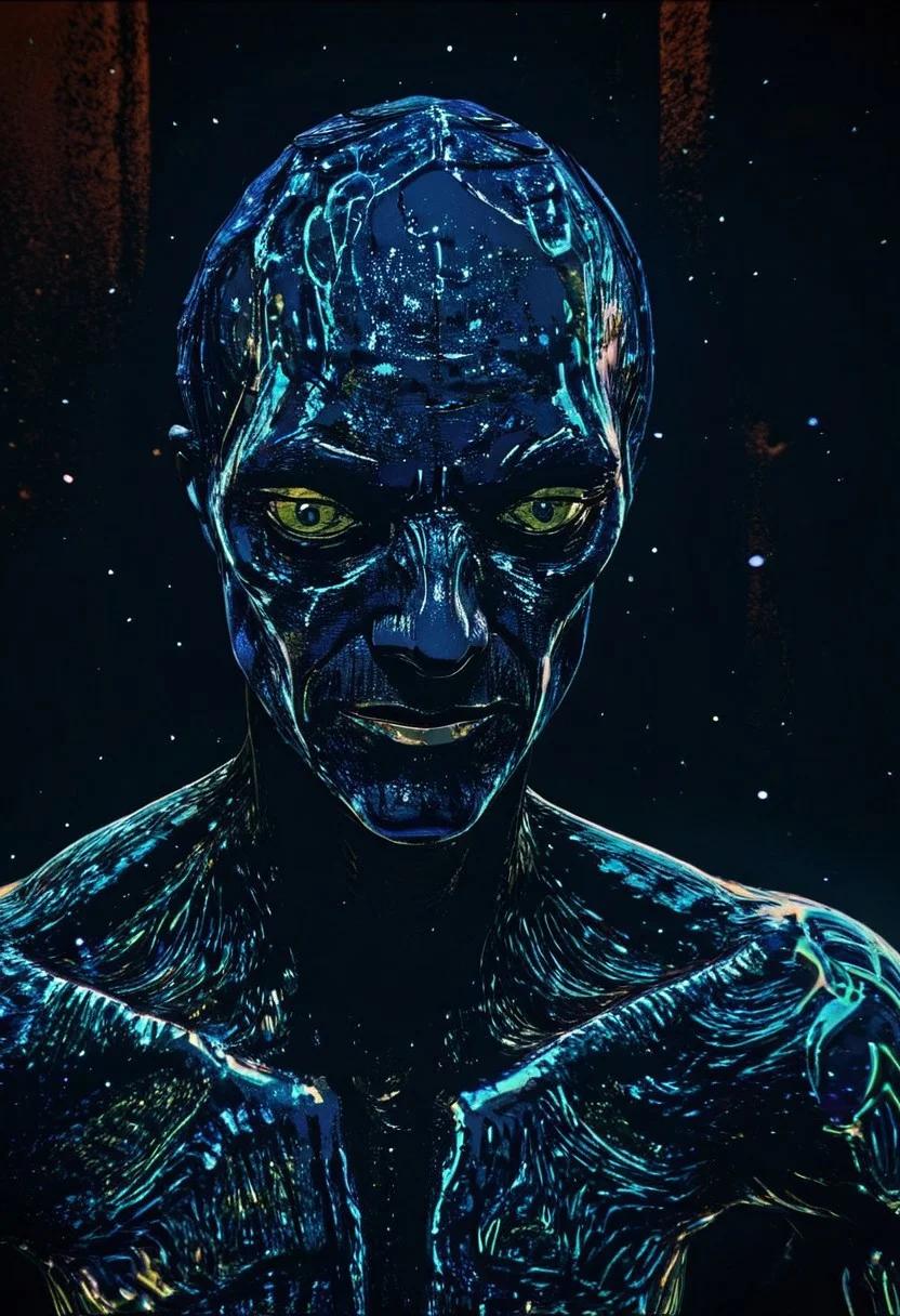 darkcomic, a close-up of a humanoid alien's glowing bioluminescent skin, with radiant textures and patterns