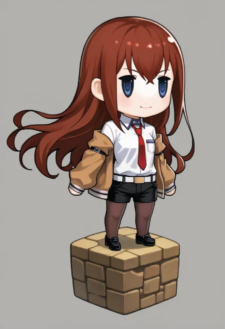 score_9, score_8_up, score_7_up, source_anime, 1girl, solo, smile, closed mouth
<lora:zs_PictlogicaStyleXL:1> ffpictlogicastyle, chibi, full body, faux figurine
<lora:steinsgate_makise_ponyXL:1> makise kurisu, brown jacket, off shoulder, white shirt, red necktie, black shorts, pantyhose, legwear under shorts, white belt, black shoes