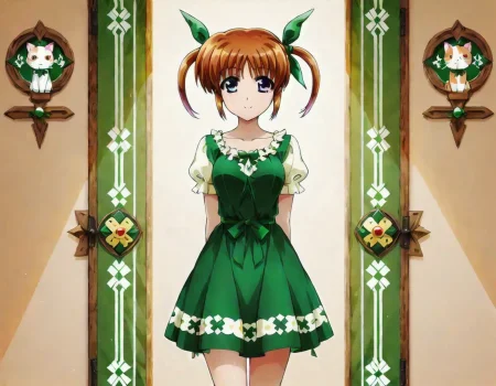 highres, best quality, masterpiece, Cute lucky cat, \(medium breasts, medium thighs, Saint Patrick's Day suit, Saint Patrick's Day dress:1.2\), \(indirect lighting, volumetric lighting, subsurface scattering:1.2\), 5K resolution, \(vibrant colors:1.0\), \(Best Work:1.3\), masterpiece quality, \(anime art style:1.1\), \(hi res:1.2\), \(first person view:1.2\), sq celtic, Nanoha, nanoha