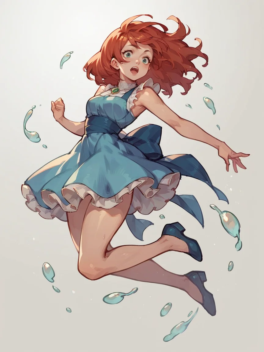 score_9, score_8_up, score_7_up, score_6_up, score_5_up, <lora:jumpXLP:0.7> jump, jumping, 1girl, dress
