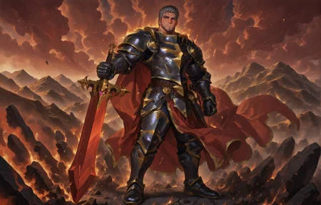 <lora:Babylon_-_Landscape__Background:1>, st_babylon, full body, landscape,  ((wide shot))
<lora:face_Cadanova_Alchemist_Code_repair-000003:.8>, (tagatamecadanova, 1boy, short hair, grey hair, purple eyes, solo, male focus, mature male, muscle body, bara, armor, cape, greadsword, holding sword,)
(very short hair, beard, bara, mature, facial hair, stubble, beard, full beard, sideburn, beard, a lot of beard, ), facial hair,male focus, muscular male, muscular male, bara, mature,  bara, mature, aixiwuganda_(20222192), very awa, masterpiece, best quality, absurdres, newest, perfect quality, detailed background, intricate details,
<lora:slider_Body Type_alpha1.0_rank4_noxattn_last:3><lora:Anime Summer Days 2 Style SDXL_LoRA_Pony Diffusion V6 XL:.6><lora:slider_cfg_scale_boost:.7><lora:Artist6p:.55>, Artist6p, Artist04p,<lora:slider_il_brightness_slider_d1:-1><lora:slider_il_contrast_slider_d1:-1><lora:slider_DarkSlider1.2_alpha1.0_rank16_full_300steps:-.6>