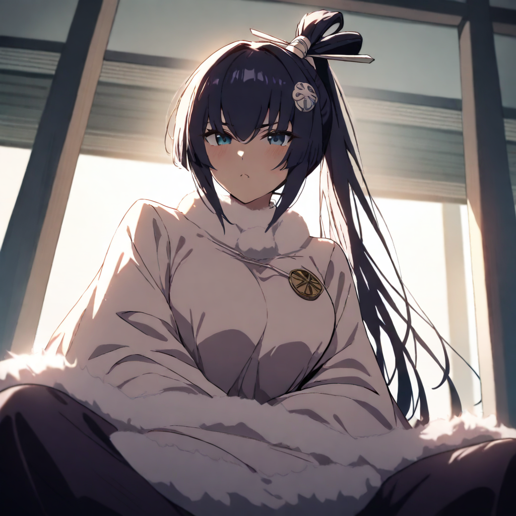 masterpiece,high score,great score,absurdres,looking at viewer,solo,<lora:Yuuhi yuuhiAnimagineXL v1:1> yuuhi, blue hair, ponytail, hair ornament, blue eyes,