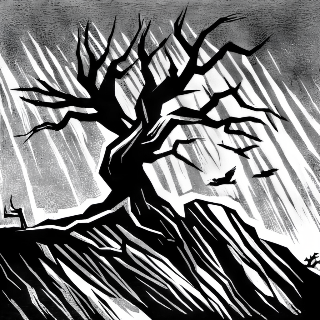 drawix7 old tree on the rock <lora:drawix7:1>