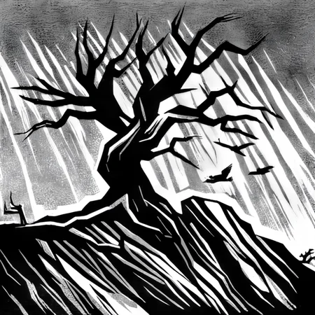 drawix7 old tree on the rock <lora:drawix7:1>