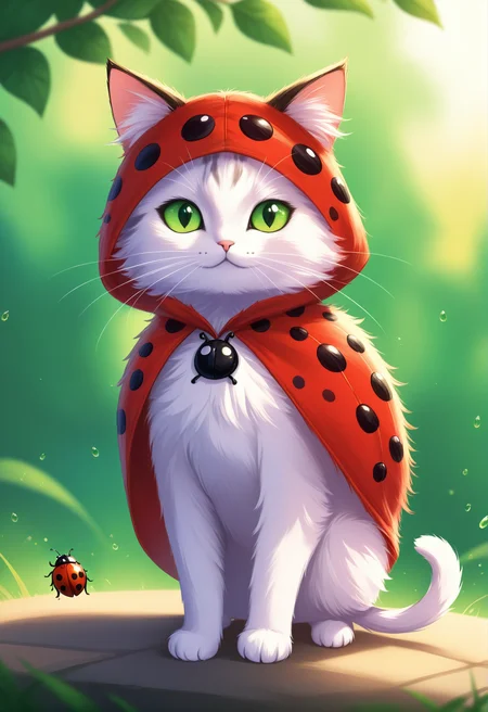 animal, cat wearing a ladybug costume<lora:Illustrious:0.8> c0l0r, digital storybook illustration, textured brushwork,  sharp focus, low detail, blurry foreground, 8k resolution,