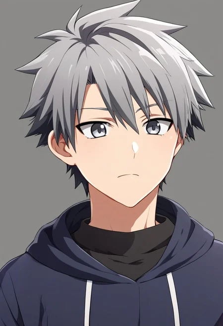 yuto_ryugami, dark grey hair, short hair, spiky hair, grey eyes, 1boy, solo, solo focus
