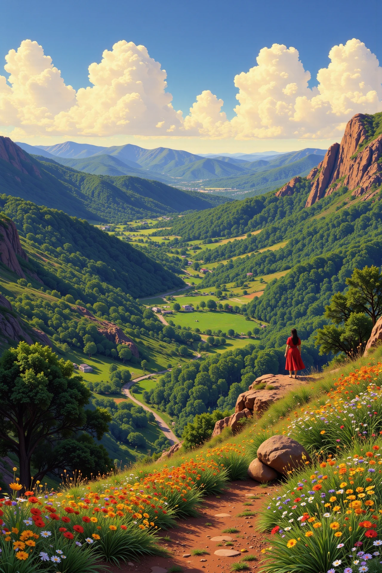 Venezuelan beautiful  landscape, early morning, woman, very intricate, very detailed, sharp, bright, colorful, <lora:Hand v2:0.5> <lora:Anti-Blur:1><lora:Insane Detail Slider:0.25>  <lora:flux.1_lora_flyway_Epic-detail_v2:0.3> <lora:fluxenhancer:0.25> <lora:90s-anime:1> retro anime, 77oussam 90s, studio ghibli style, 1990s anime
