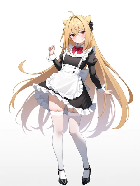 1girl,,looking at viewer,solo,very long hair,white background,white thighhighs,full body,xixueji,maid,<lora:xixueji-000016:1.1>, masterpiece, best quality, very aesthetic, absurdres