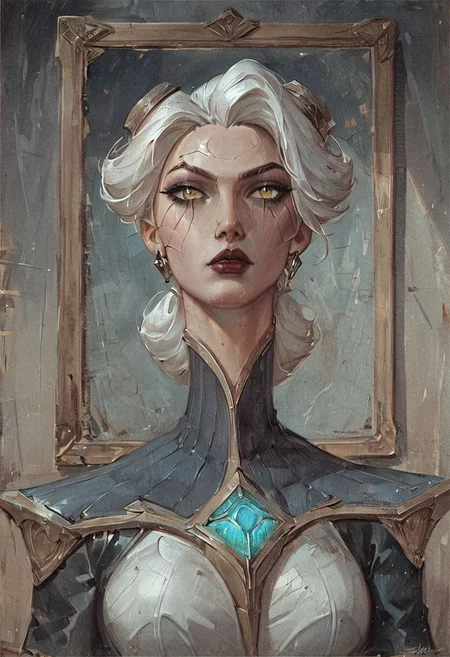 score_9, score_8_up, score_7_up, score_6_up, score_5_up, score_4_up, ,(8k uhd, masterpiece, best quality, high quality, absurdres, ultra-detailed), Camille, League of Legends, FEMALE, WOMAN, painting, traditional media