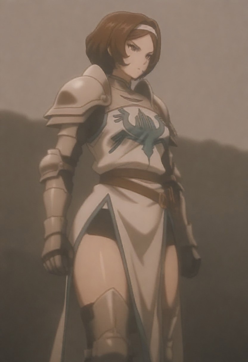 masterpiece, best quality, amazing quality,,, shiny skin,,,,,,<lora:Remedios_Custodio:1> R3m3d10sC0st0d10, brown hair, short hair, brown eyes, armor, shoulder armor, boots, gloves, hairband, breastplate, belt, pauldrons, gauntlets,