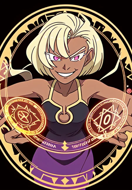 <lora:UQHolder:0.6>,Tena_Vita,1girl,smirk,magic circle,