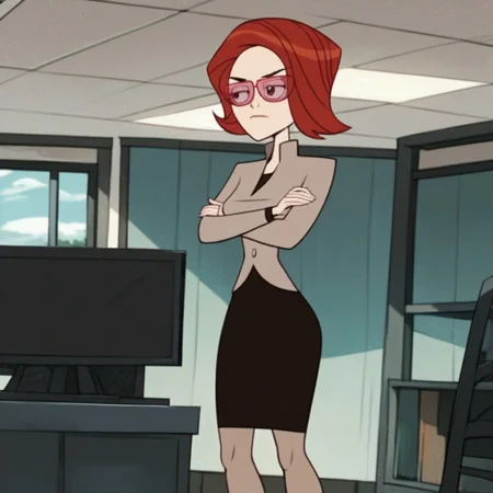 score_9,score_8_up,score_7_up, (masterpiece), best quality, expressive eyes, amazing quality, solo, 1girlhands on hips, pantyhose, closed mouth, indoors, crossed arms, black skirt,  skirt, sunglasses