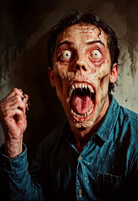 score_9, score_8_up, score_7_up, MEATMAN ,solo, portrait,smile, face punch, monster, teeth, horror theme, dark, no humans, open mouth, tongue, tongue out