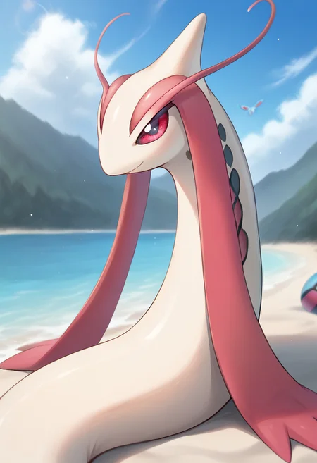<lora:Anti_Dev_Style_PonySDXL:0.7> antidev hi res, porn, rating_explicit, solo, BREAK, 1girl, <lora:Milotic-000006:1>milotic, pokemon(creature), feral, lounging, beach, <lora:Pony_QualityV4.0:1.12> zPDXLxxx, zPDXLrl, zPDXL3, <lora:Bing-based_FurScale_Enhancer:0.6>