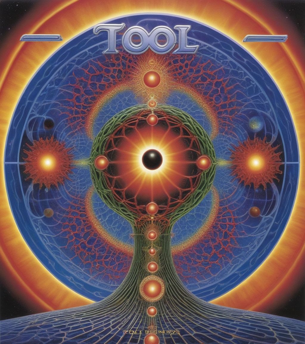 Tool Metal album cover, style by Alex Gray, (write text: "TOOL")