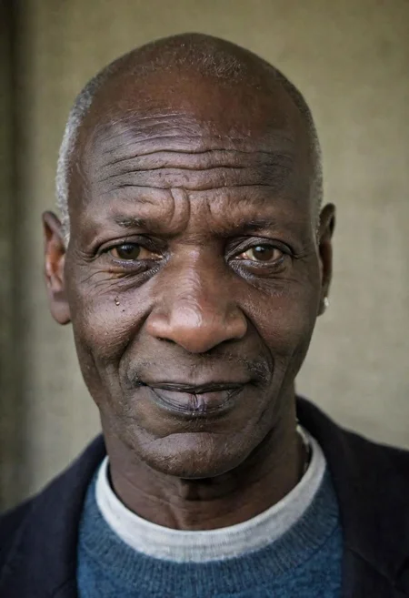PA7_sdxl-Photo, PA7_Portrait-ECU, photojournalism, a photograph of a middle aged man, dark skin, bald, happiest, determined gaze, gritty background, small and sharp pupils, intensely emotional,