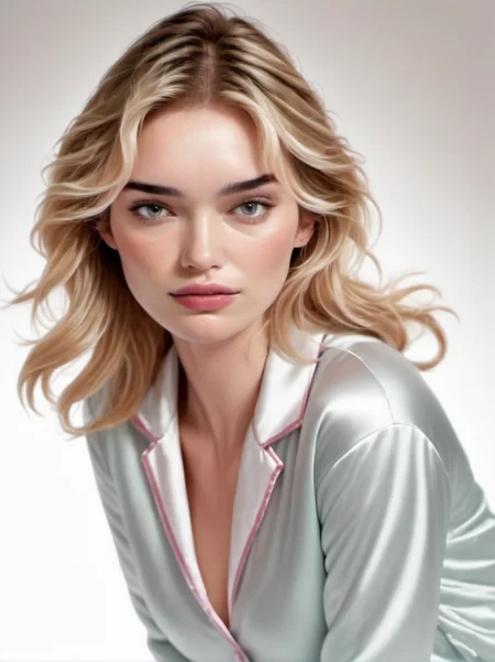 1girl, realistic, blond,
portrait, neutral expression, wearing satin pajamas, white background, looking at us,
 <lora:abbie-synth-xl-lora-1:1>