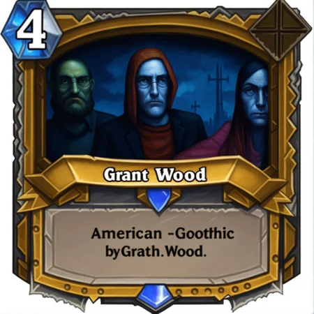 4 An ((American gothic by grant wood)) Hearthstone Card 3 7 <lora:SDXL-HearthstoneCard-Lora:0.8>