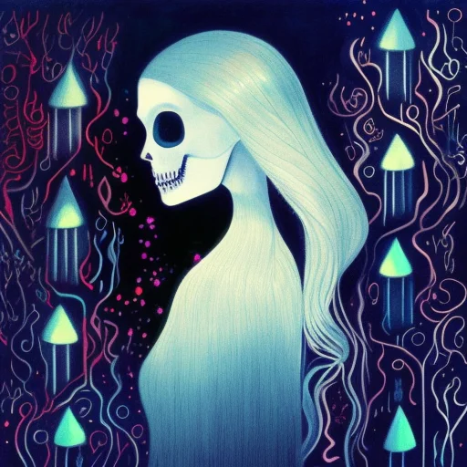 cyber, punk, skull, fairy-tale-painting-style