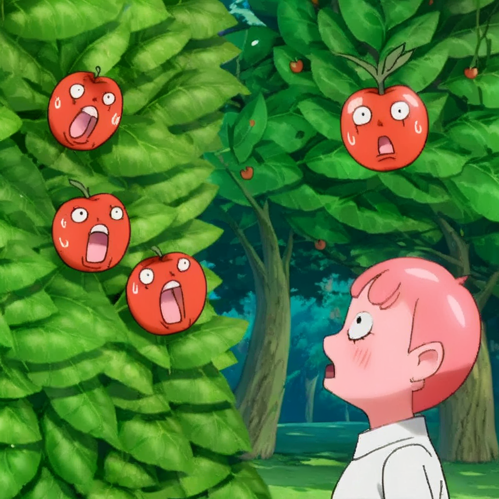 <lora:sapple_SDXL-000004:1>
sapple,outdoors, tree,screaming, apple face,
blank eyes, wide-eyed, clenched teeth, blush, day, pokemon (creature), sweat, food focus, colored skin,
best quality, high quality, highres, masterpiece,