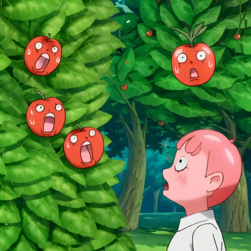 <lora:sapple_SDXL-000004:1>
sapple,outdoors, tree,screaming, apple face,
blank eyes, wide-eyed, clenched teeth, blush, day, pokemon (creature), sweat, food focus, colored skin,
best quality, high quality, highres, masterpiece,