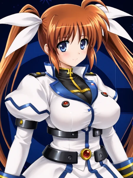 detailed background, shiny skin, rating safe, 
<lora:cyclone.pony:1>,
nanoha,  
large breasts, 
clothed girl,