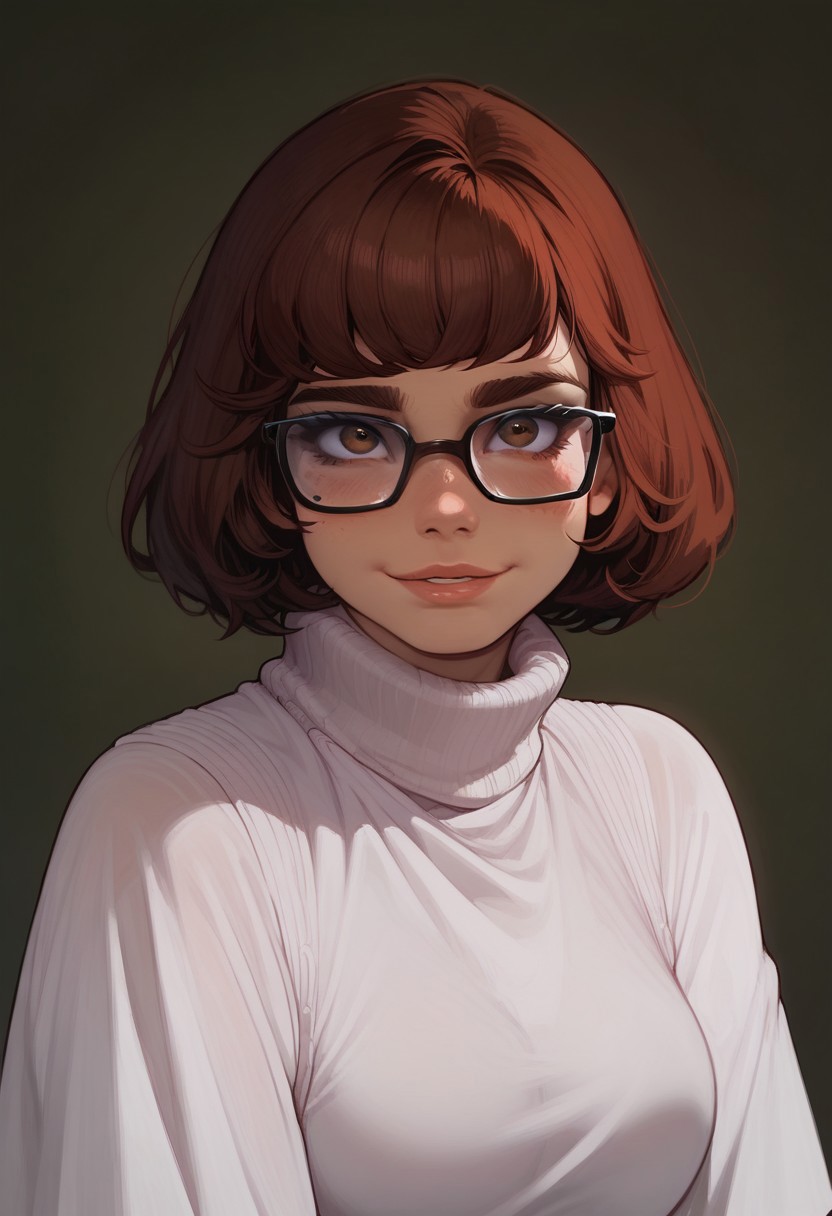 score_9, score_8_up, score_8. score_9, score_8_up, score_7_up, score_6_up, masterpiece, 4k, high quality, (best quality:1.1), ExpressiveH
1girl, solo, velma, brown hair, brown eyes, glasses, bangs,  blushing, looking at viewer, smiling, g0dd3ss, white dress
green background