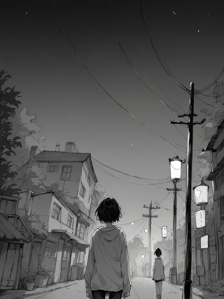 score_9, score_8_up, score_7_up, score_6_up, 1girl, m4ng4, manga, monochrome, greyscale, night <lora:m4ng4XLP:1>