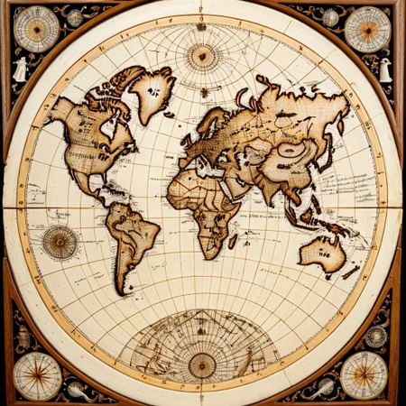 masterpiece, best quality, golden ratio, ancient map of the world made out of bone, scrimshaw, bone carving