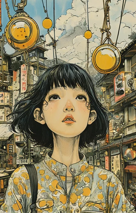 masterpiece,best quality,<lora:tbh204-sdxl:0.9>,illustration,style of Yuko Shimizu tech genius teenage girl