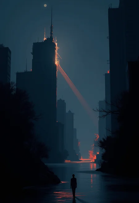 This exquisite minimalist cityscape painting by a gifted creative artist brilliantly encapsulates the tension between the somber beauty of a dismal nightfall and the raw vigor of urban life. Intricate, yet ethereal brushstrokes masterfully depict shadowy cityscapes, their somber shades evoking a sense of profound solitude and introspection. Against this brooding backdrop, delicate luminescent rays seep through the darkness, accentuating the intricate shapes and forms of unseen structures. The play of light and dark creates a captivating juxtaposition of tranquility and chaotic energy that invites deep contemplation of the hidden narratives unfolding in this mysterious yet entrancing tableau. ,<lora:flux_bra2ha_noirV2_bnr.safetensors:1.0> ,
