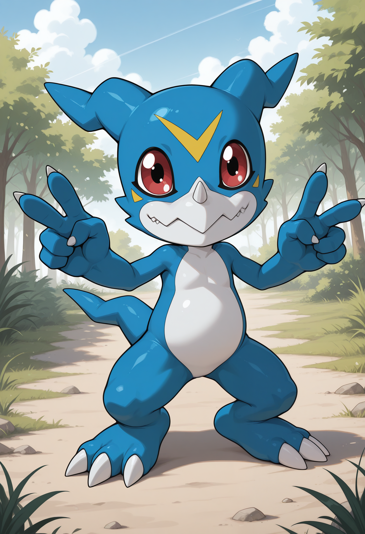 masterpiece,best quality,amazing quality, 1boy, solo, v33m0n, digimon (creature), full body, outdoors,