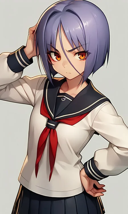 <lora:PONY_character_ayane_ichijou:1>,ayane_ichijou, 1girl, solo, school_uniform, transparent_background, long_sleeves, hand_on_own_hip, serafuku, looking_at_viewer, skirt, sailor_collar, simple_background, cowboy_shot, score_9, score_8_up, score_7_up, score_6_up, score_5_up, score_4_up