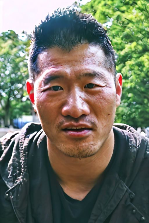 masterpiece, best quality, 30 year old,  (park background), realistic, dramatic lighting, atmospheric, intricate detail, natural face expression, detailed HunterKang face, fixed HunterKang face, daddy, ((HunterKang)),  Photorealistic, detailed background, depth of field, photo of a handsome, remarkable uvula, handsome male, daddy, POV, looking at viewer, cap