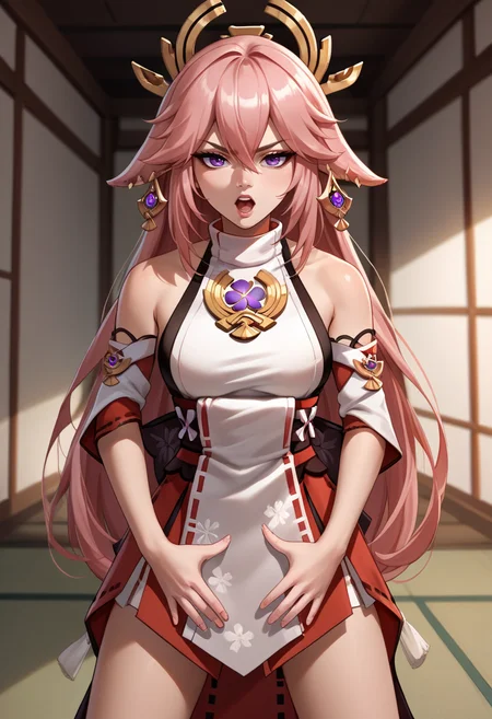 score_9, score_8_up, score_7_up, source_anime, 1girl, solo, JustDoItMeme, open mouth, looking at viewer, parody, yae miko, <lora:JustDoIt_XLPD-000008:1>