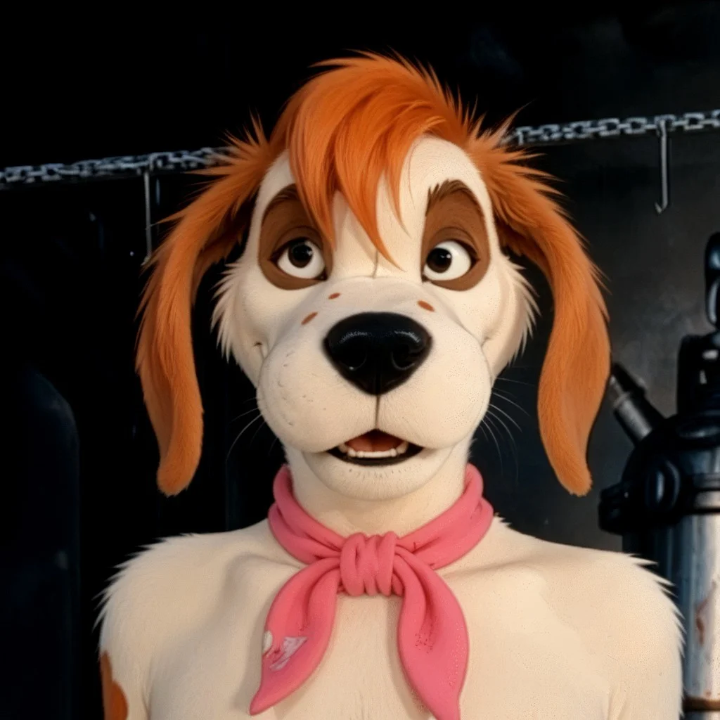 score_9, score_8_up, score_7_up, source:furry, dynamic lighting, detailed background, nature background, anthro, furry, detailed eyes. detailed face, furry male, headshot, solo,
BREAK
Mealy_Potatoes, anthro dog, furry male, cartoon dog, beige fur, orange spots, orange hair, black eyes, black nose, orange ears, long ears, animal ears, floppy ears, long hair, hair covering one eye, pink kerchief, red pants, torn pants, footpaws
BREAK
<lora:add-detail-xl:1.5>