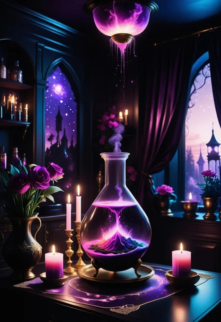 a wizard,brewing a potion in a reij-mg alchemist room, silhouette, ambient light, nature art, hexagonal , with awning embroidery, spring garden, Hurricane, Sketched, mosaic, Sepia filter, organic, detailed, deep rich colors, fine detail, luxury, cinematic, positive emotional, dark ambient light