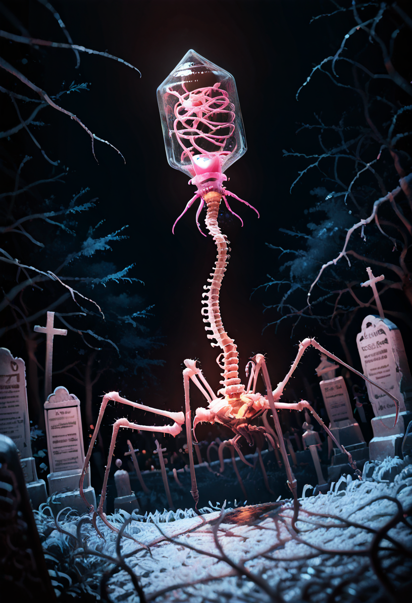 masterpiece, best quality, no humans,   B4cterio, ribs, (theme), spine, graveyard, night,    ,<lora:BacteriophageIXL_v1:1.0>,