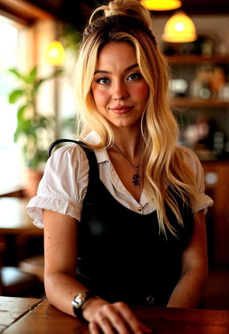 Photorealistic photography of Café environment, with a young 18 years old waitress, sw33ny, featuring blonde hair, grey eyes, beautiful figure in a stylish uniform, wearing unique accessories, necklace, punk style ear piercing,
Standing by the counter, with one hand resting on it.
Soft ambient lighting, enhancing the warm café atmosphere.
Warm, natural light streaming in through the windows.
8K resolution for ultra-high detail.
Hyperrealistic textures for maximum realism.
Photorealistic rendering for a lifelike appearance.
Ultra-sharp focus on key elements.
Cinematic color grading for a filmic look.
Dynamic range to capture the full spectrum of light.
High dynamic range (HDR) for balanced lighting.
Soft focus on background elements to create depth.
Fine detail enhancement for intricate textures.
Ultra-high contrast for dramatic effect.
Realistic depth of field for a natural look.
Vivid color saturation for a vibrant scene.
Sharp edge detailing on the character and café furniture.
Smooth gradient transitions for a polished look.
Subtle vignetting to focus attention on the character.
Enhanced clarity on all elements.
Realistic motion blur for any movement.
Perfectly balanced lighting for a natural feel.
Natural color tones for the café and character.
Crisp shadow definition for high detail.
Warm, inviting color palette for a serene atmosphere.
Enhanced texture blending for a seamless look.
Subtle noise reduction for a clean finish.
High definition reflections on the café tables and character’s uniform.
Sharp focus throughout for maximum detail.
Ultra-smooth gradients in the background.
High clarity in soft areas for balanced contrast.
Subtle glow effects to enhance the warm atmosphere.
Perfect exposure for natural light and shadows.
Detailed texture mapping for ultra-realism.
Enhanced light reflections on the café and character’s accessories.
Perfectly balanced contrast for visual appeal.
High resolution details for lifelike representation.
Soft shadow transitions for a natural look.
Enhanced light diffusion for realism.
Realistic atmospheric effects to add depth.
High color accuracy for true-to-life tones.
Subtle texture overlays for added detail.
High-definition light beams filtering through the café windows.
Perfectly aligned shadows for a cohesive look.
Enhanced light scattering through the café environment.
Crisp, detailed edges on all elements.
Subtle light flares for added realism.
Balanced color grading for a natural look.
Detailed environmental mapping for a realistic scene.
Ultra-fine detail on all surfaces.
Perfectly integrated elements for a seamless composition.
Cinematic realism for an immersive experience.
Vibrant yet natural color palette to enhance the mood.
High-quality render to capture every detail.