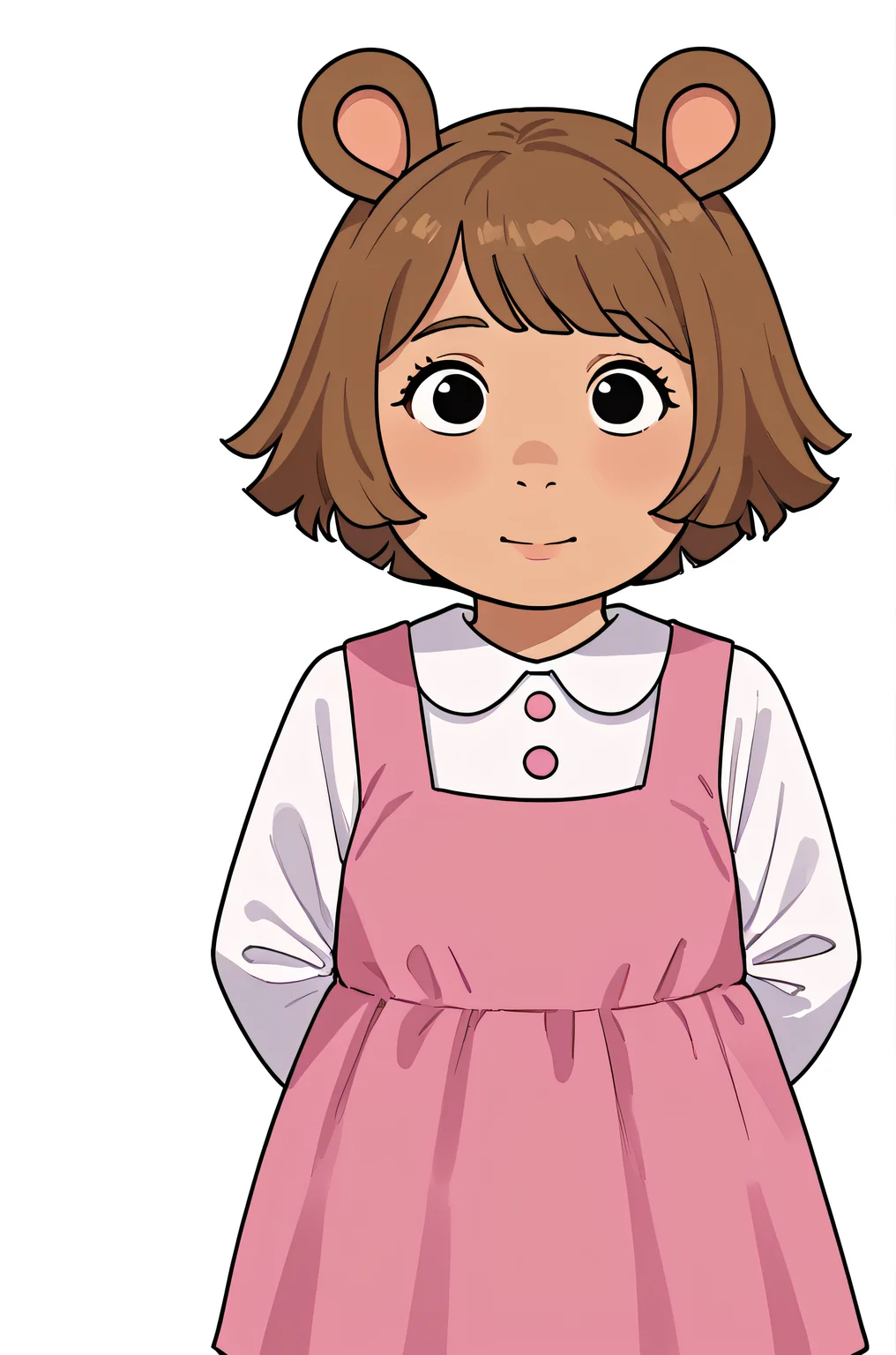 score_9,
<lora:D.W_Read_Arthur:1> d.w, animal ears, brown hair, short hair, black eyes,
1girl, solo, child, white shirt, pink dress,